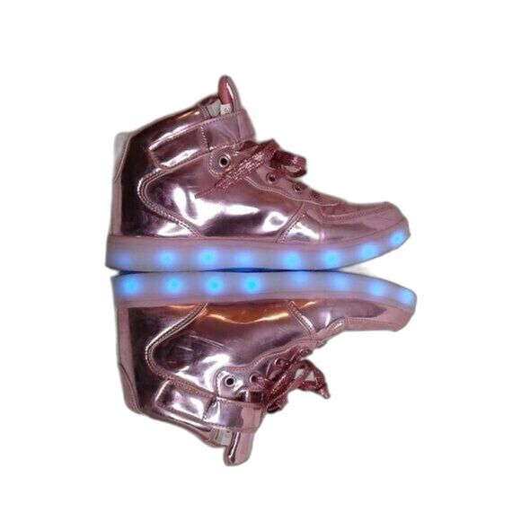 Kids LED LightUp HighTop Sneaker USB Rechargeable Flashing Shoes Pink Size 3.5/4 - Picture 3 of 12